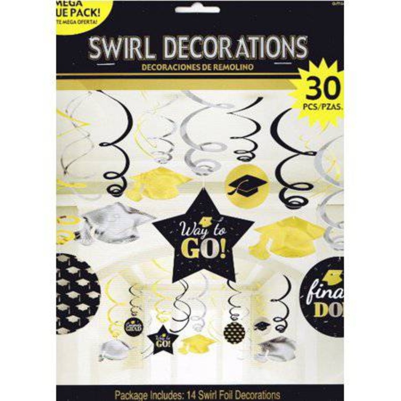 Graduation Hanging Swirl Foil Decorations Mega Pack 30ct - Amscan