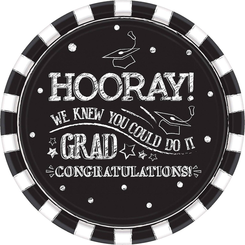 10.5" Hooray Grad Black & White Paper Plates 18ct - Amscan