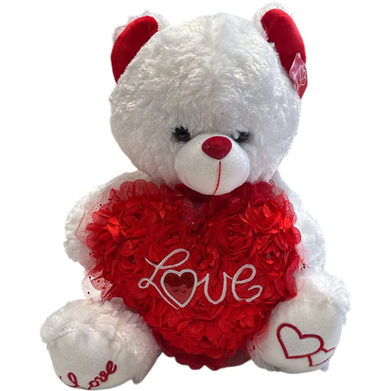 17" White Bear W/ Rose Heart