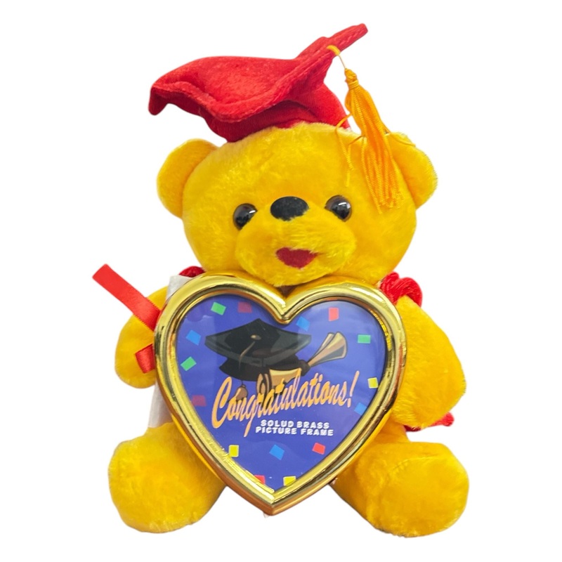 9" Congrats Grad! Yellow Teddy Bear with Red Cap Holding a Picture Frame Gold 1ct