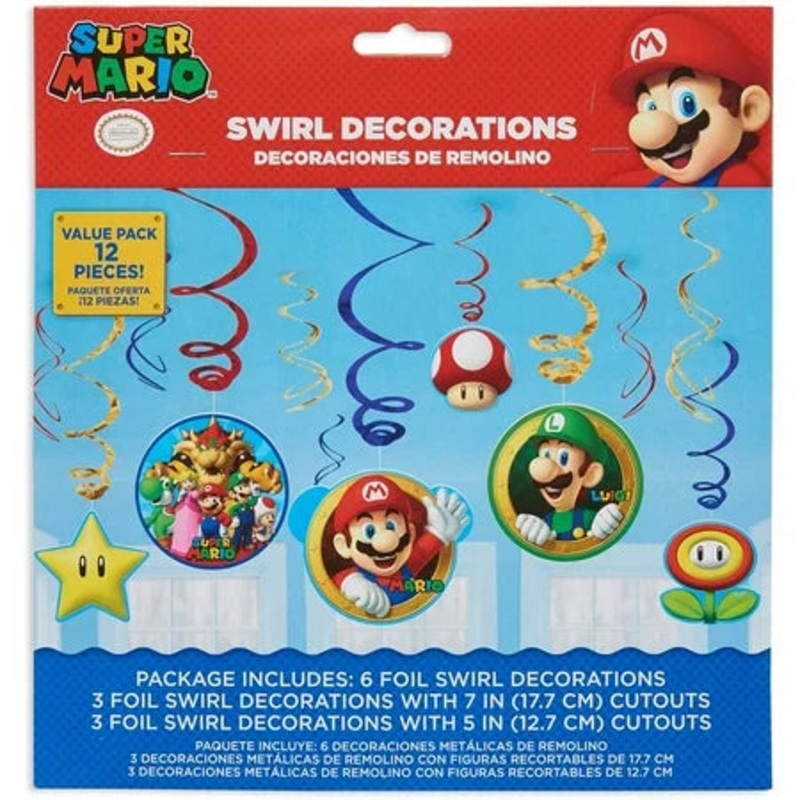 Super Mario Brothers Value Pack Foil Swirl Decorations - Amscan