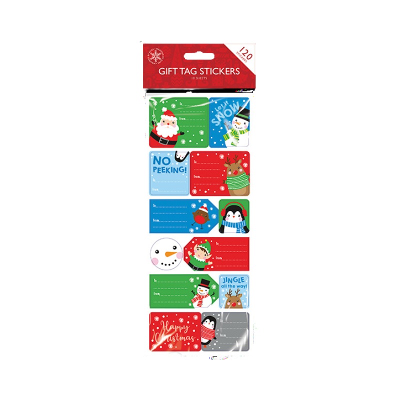 Wholesale Christmas Sticky Gift Tags - 120 Pack - (Case of 24)