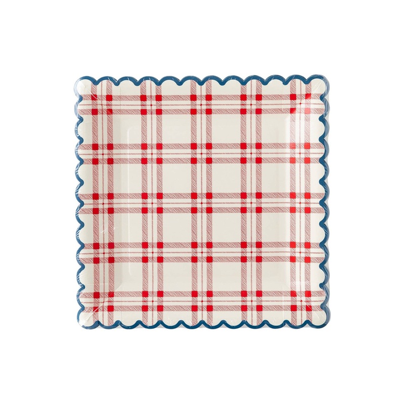 Square Plaid Scallop Paper Plate