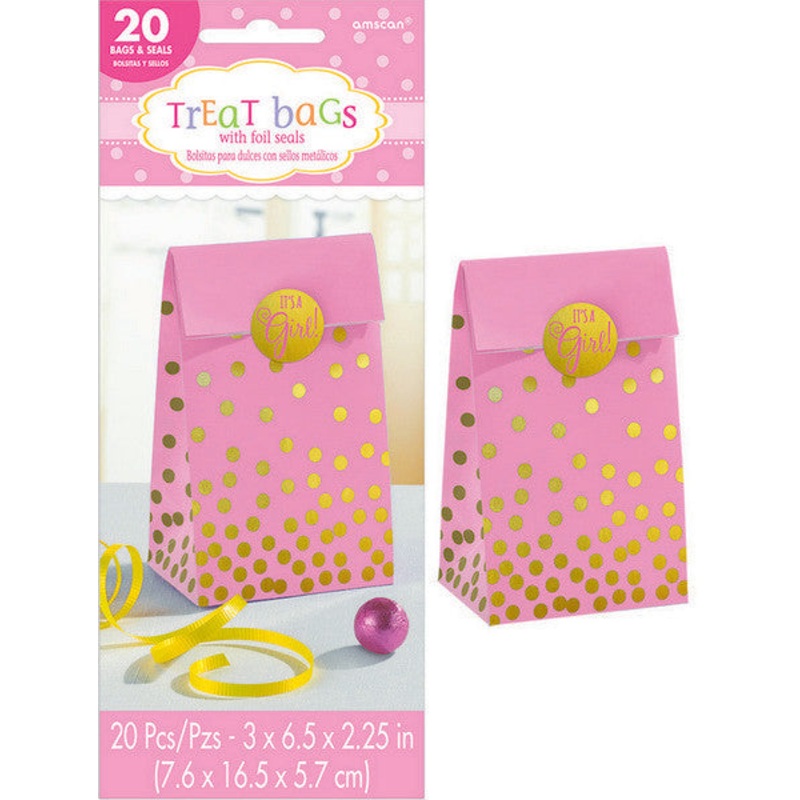 TREAT BAG - It's A Girl - Pink/Gold with Sticker