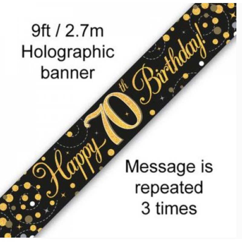 Banner - Happy 70th Birthday (BLACK & GOLD)