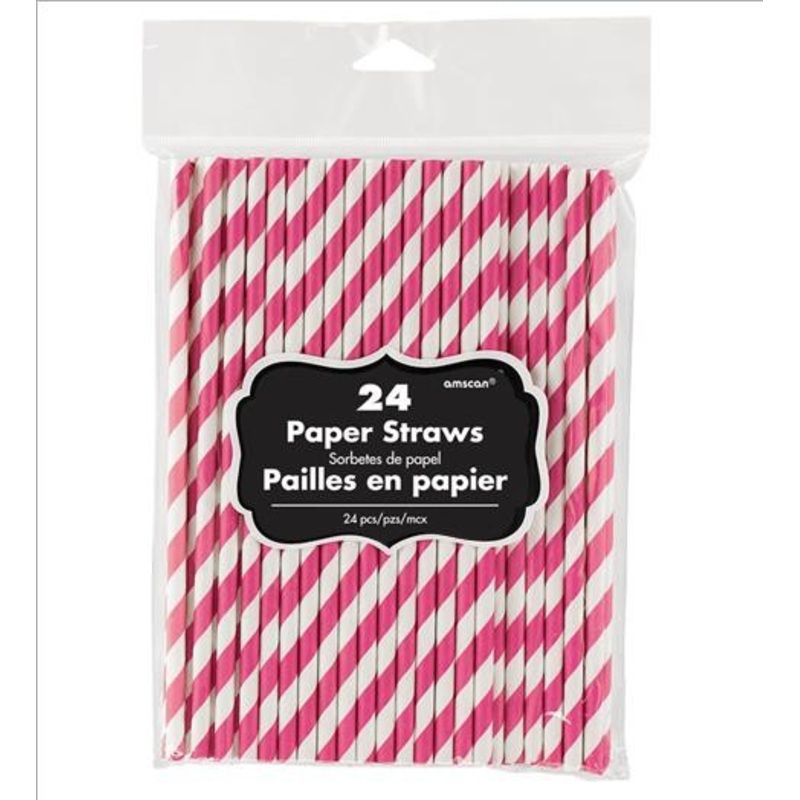 Bright Pink - Chevron Paper Straws