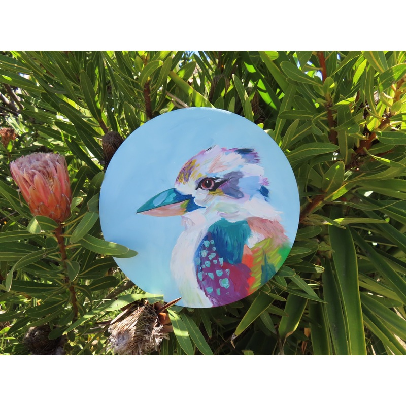 Hand Painted Kookaburra on Timber Disc - Teresa Hope