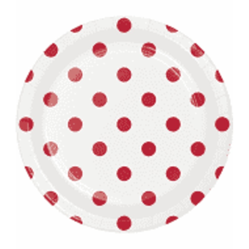 Red/White - Dotted Paper Plates 17cm