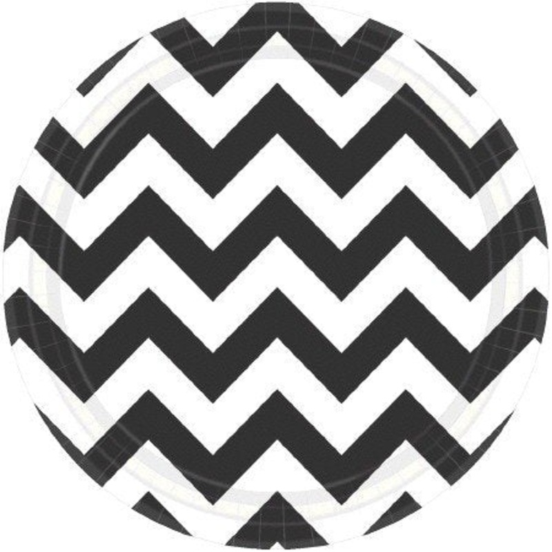 BLACK - Chevron Paper Plates 23cm