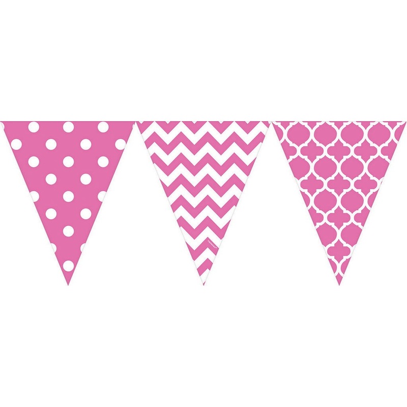 *CLEARANCE* Bunting Flags (Pennant Banners) - Large Bright Pink
