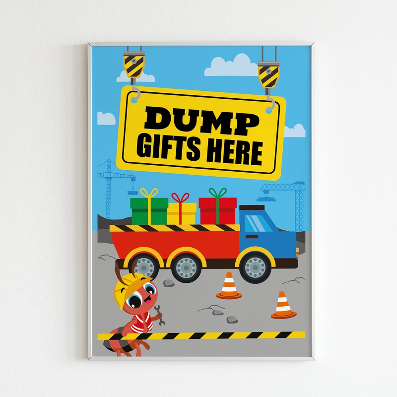 Construction Trucks Dump Gifts Sign