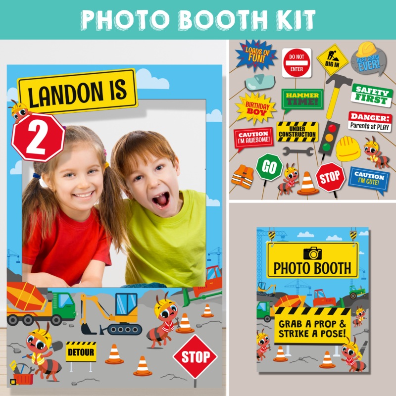 Construction Trucks Photo Booth Kit