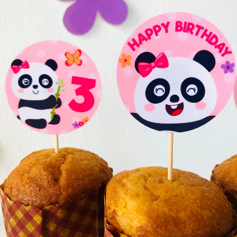 Pink Panda Cupcake Toppers Set