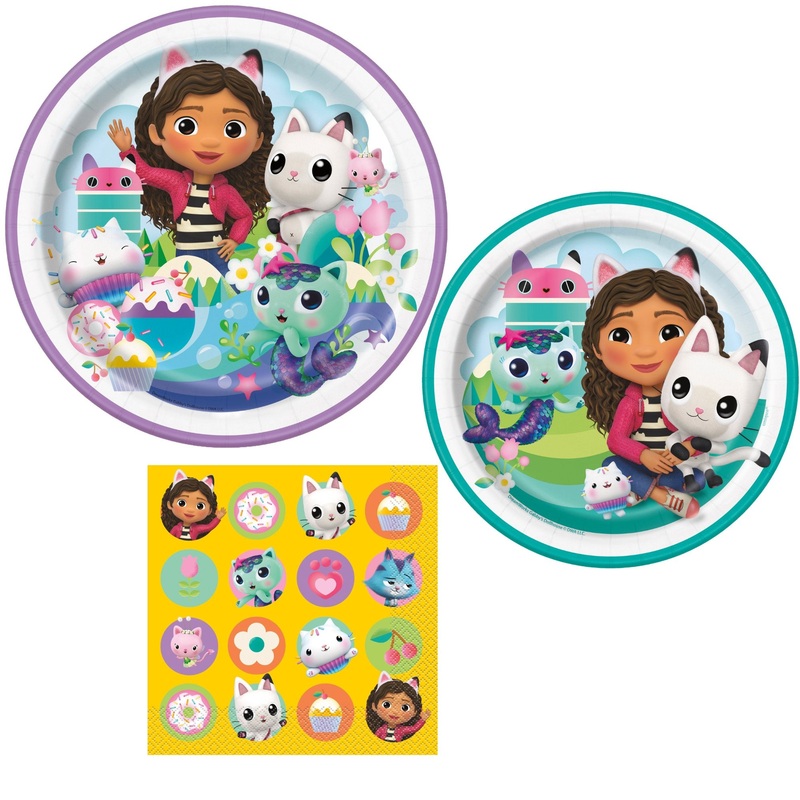 Gabby's Dollhouse Birthday Party Supplies Bundle w/ Gabby's Dollhouse Lunch Plates, Cake Plates, & Napkins for 8 Guests