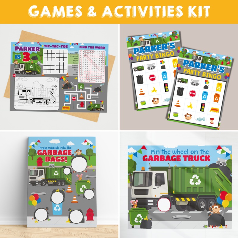 Garbage Truck Games & Activities Kit