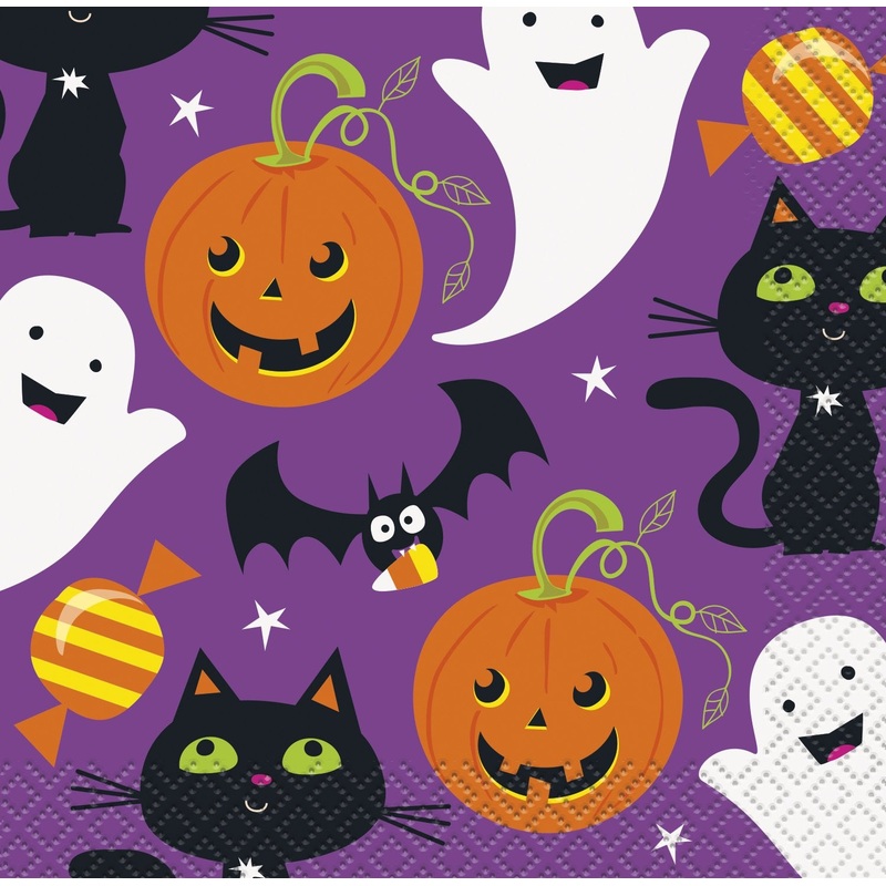 Halloween Cat & Pumpkin Beverage Napkins - 16ct