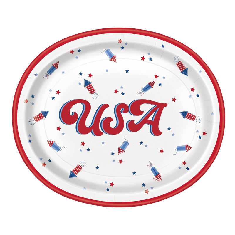 Patriotic USA USA Oval 12" Plates - 8ct