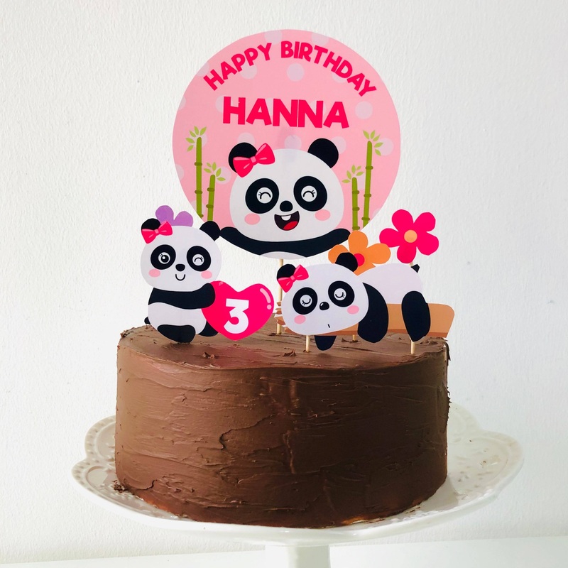 Pink Panda Birthday Cake Topper