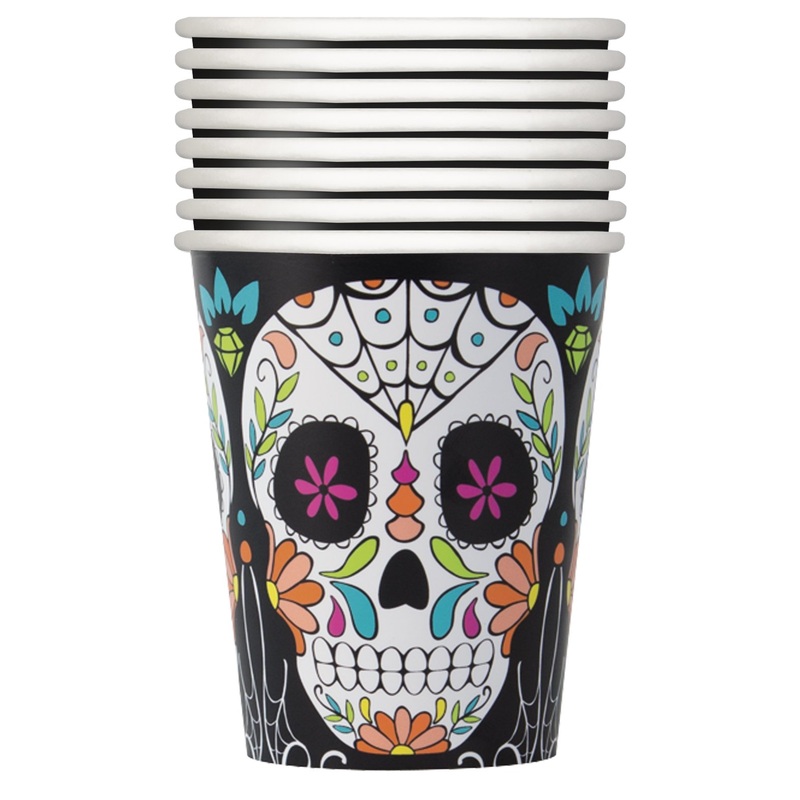 Skull Day of the Dead 9oz Paper Cups - 8ct