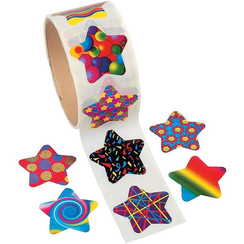 Funky Star Paper Sticker Roll - 100 Stickers