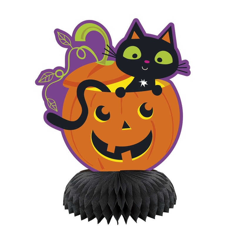Halloween Cat & Pumpkin Mini Honeycomb Decorations 6" - 3ct