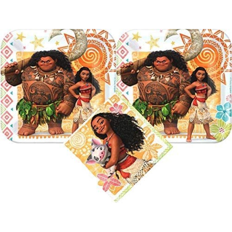 Moana Party Supplies Pack with Cake Plates and Napkins for 16 Guests