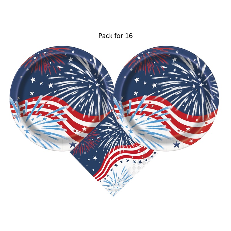 Patriotic Fireworks 4th of July Party Supplies Pack | Patriotic Fireworks Plates | Patriotic Fireworks Napkins | Patriotic Plates | Patriotic Napkins