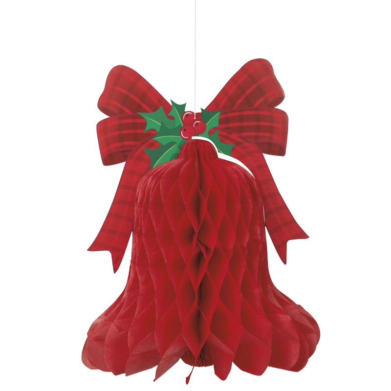 Red Bell Christmas Honeycomb Hanging Decoration - 15"