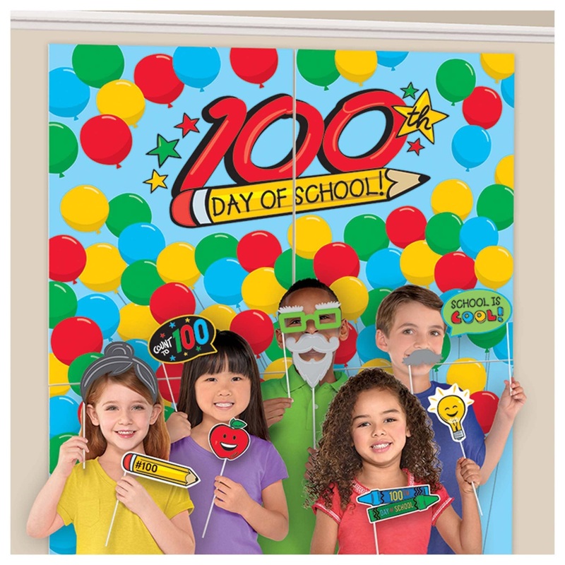 100th Day of School Scene Setter with Photo Booth Props | 16 Pcs