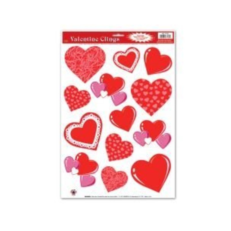 Beistle Heart Clings, Sheet of 12 Clings