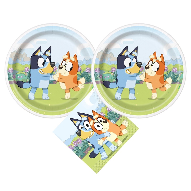Bluey Birthday Party Supplies Bundle with Bluey Cake Plates and Bluey Napkins - Serves 16