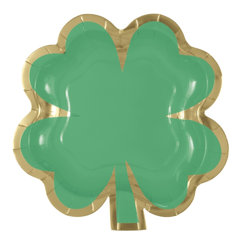 Charming Shamrock Shaped 8.25 Dessert Plates w/ Foil Stamping  - 8ct