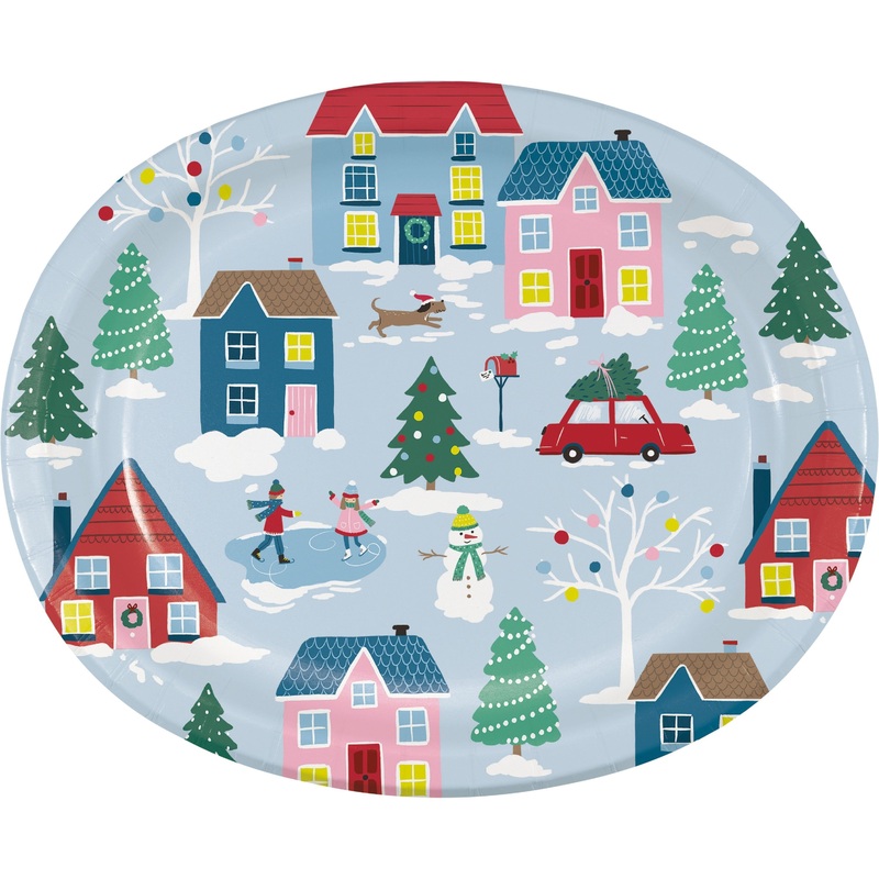 Christmas Village Oval Platters - 8ct