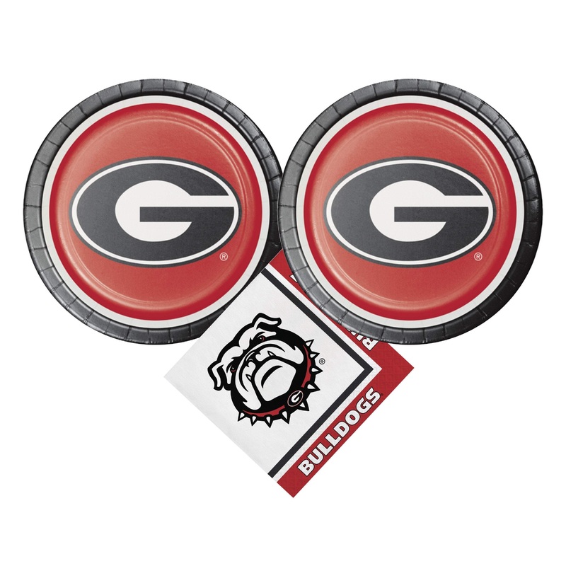 University of Georgia Party Supplies Pack with UGA Lunch Plates and UGA Napkins for 16 Guests