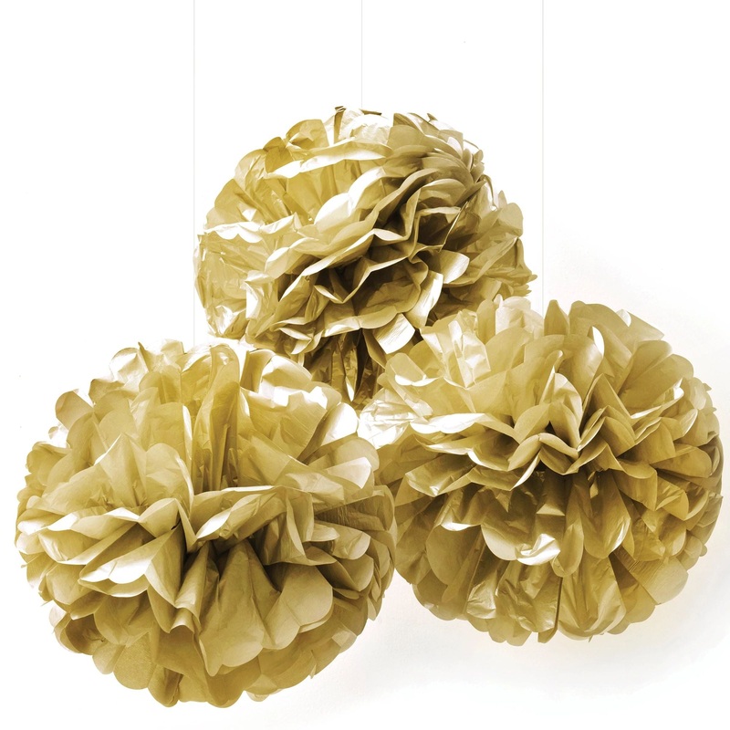 Fluffy Gold Hanging Decoration Pack of 3