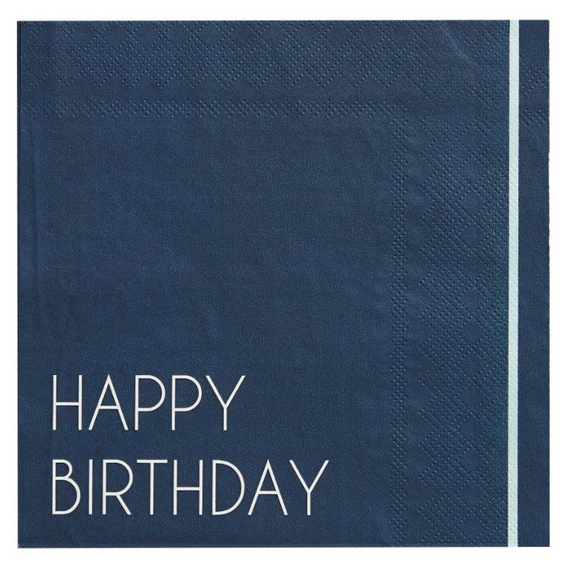 Happy Birthday Blue Dinner Napkins Pack of 16