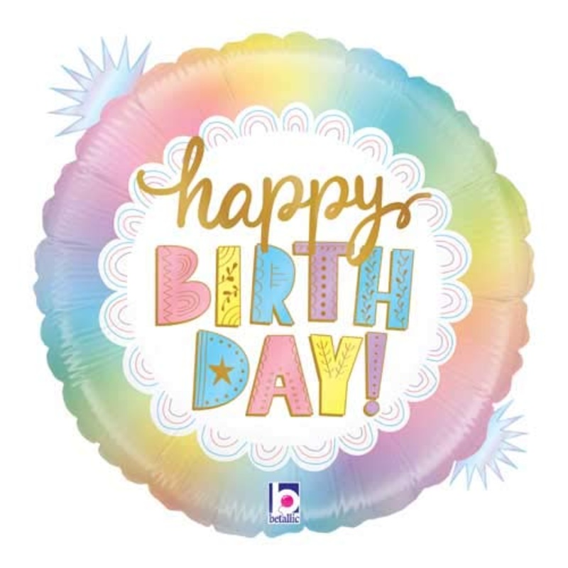 Happy Birthday Pastel Opal Foil Balloon 18Inches