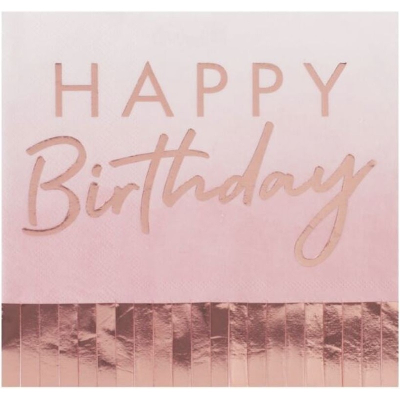 Happy Birthday Rose Gold Fringed Dinner Napkins Pack of 16