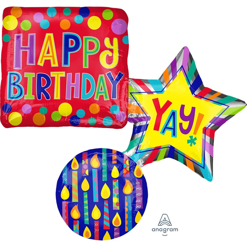 Happy Birthday Stacked Shapes Foil Balloon 34Inches