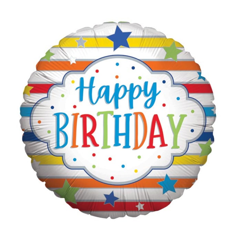 Happy Birthday Stripes & Stars Foil Balloon 17Inches