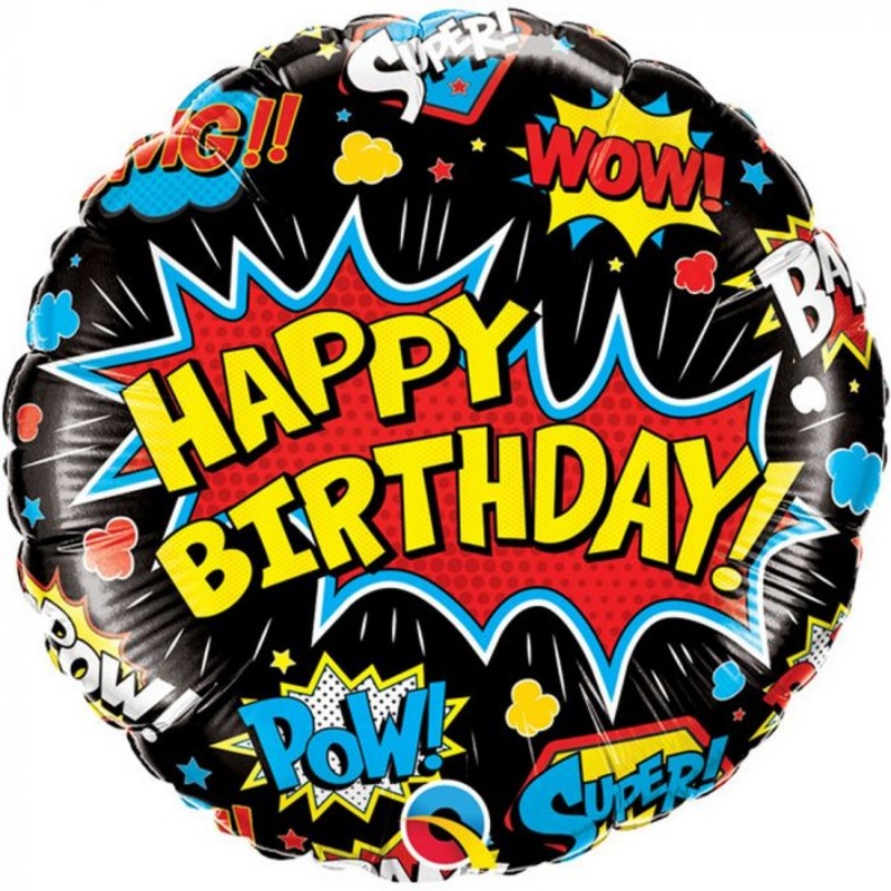 Happy Birthday Superhero Black Foil Balloon 18Inches