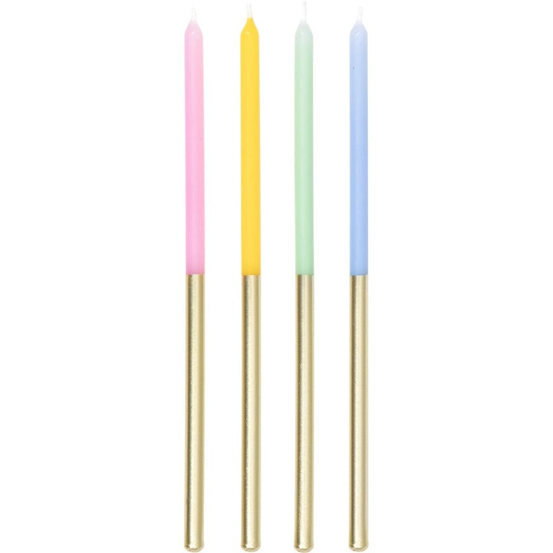 Tall Pastel Gold Metallic Birthday Candles Pack of 12