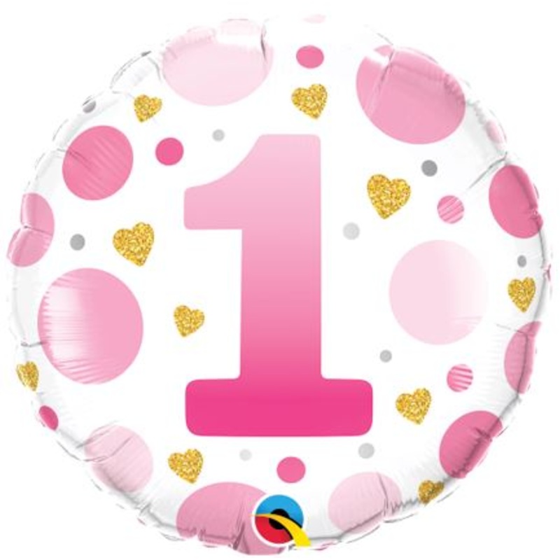 Age 1 Pink Dots & Gold Hearts Foil Balloon 18Inches