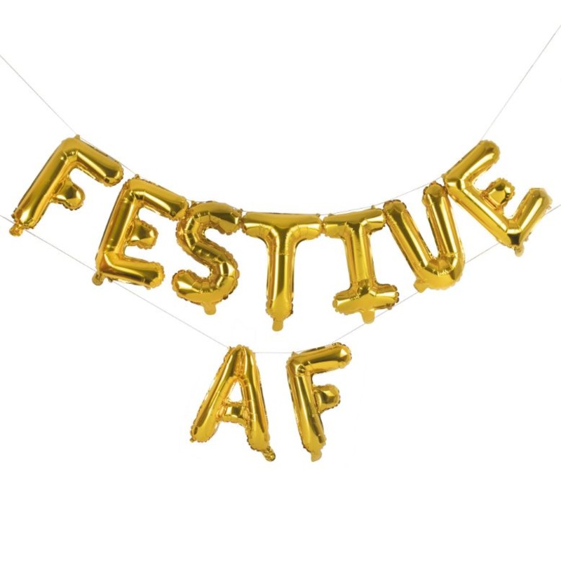 Christmas Festive Af Gold Balloon Letter Banner