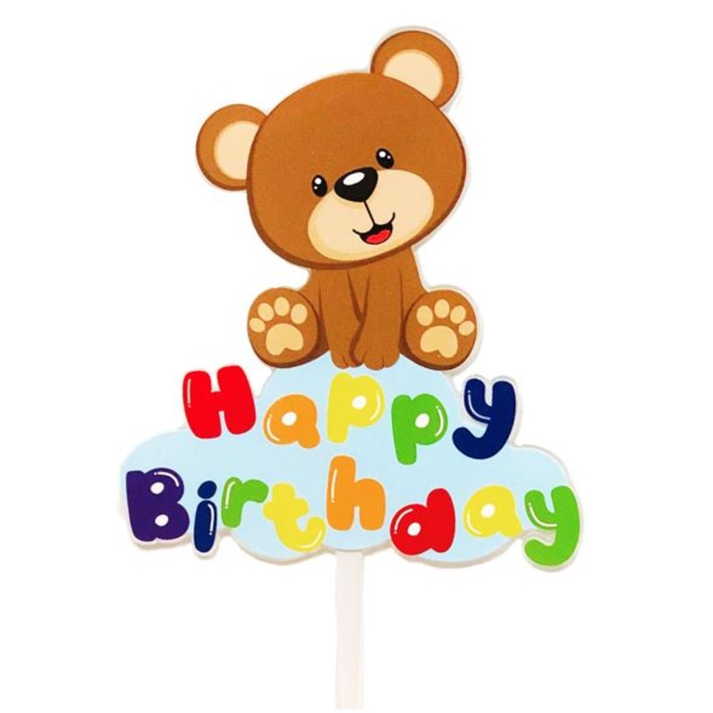 Happy Birthday Bear On Cloud Acrylic Cake Topper