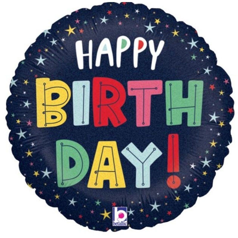Happy Birthday Colourful Stars Foil Balloon 18Inches