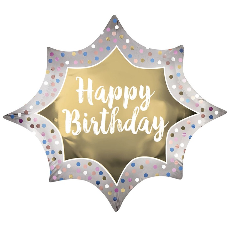 Happy Birthday Satin Gold Burst Foil Balloon 35Inches