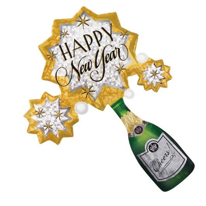 Happy New Year Champagne Burst Foil Balloon 32Inches