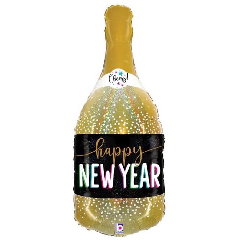Happy New Year Gold Champagne Bottle Foil Balloon 36Inches