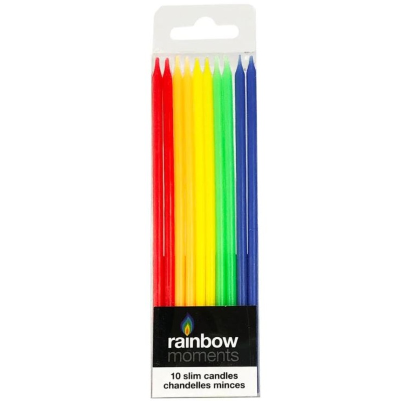 Rainbow Long Slim Candles Assorted Pack of 10